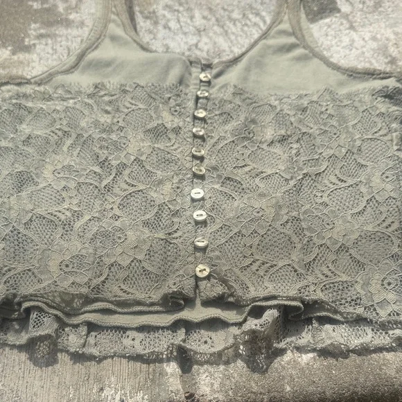 Free People Cosette Corset Tank in Olive Green Lace Button Tank - Picture 5 of 7